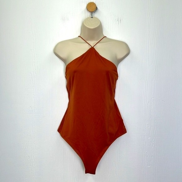 H&M - NWT Brick Red Polyester Jersey Sleeveless Thong Bodysuit Size Medium - Picture 2 of 14
